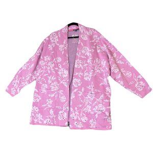 Isaac Mizrahi 3X Jacquard Floral Sweater Cardigan Camellia Pink NEW Pockets‎